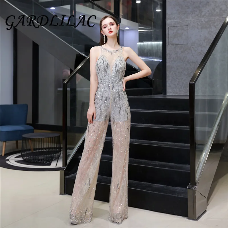 

Gardlilac 2020 комбинезоны вечерние платья цвета шампанского прозрачные блестки, Украшенные бусинами Брюки формальный выпускной вечер вечернее ...