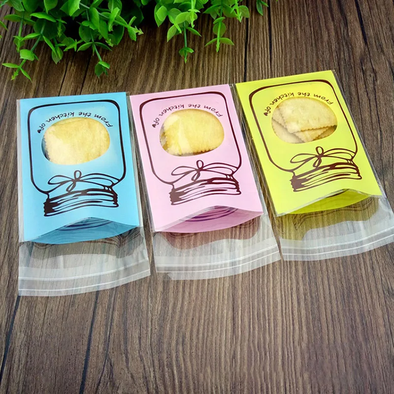 100 шт. милые Цвет с рисунком бутылочек полиэтиленовый пакет для печенья на день