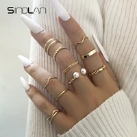 sindlan 10pcs vintage pearl gold rings for women punk wave charms geometric set female simple 2021 fashion jewelry anillos bague