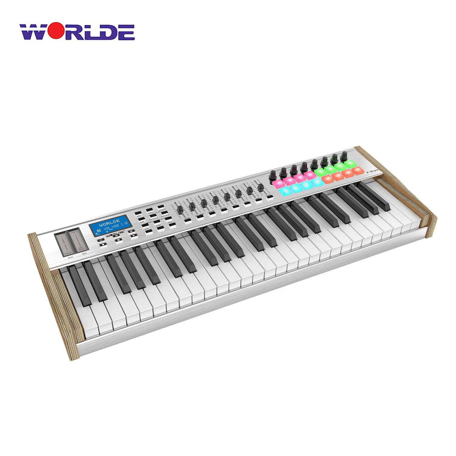 

WORLDE P-49 Pro MIDI Keyboard Controller Midi Controller 49-Key USB LCD with 49 Semi-weighted Keys 16 RGB Backlit Trigger Pads