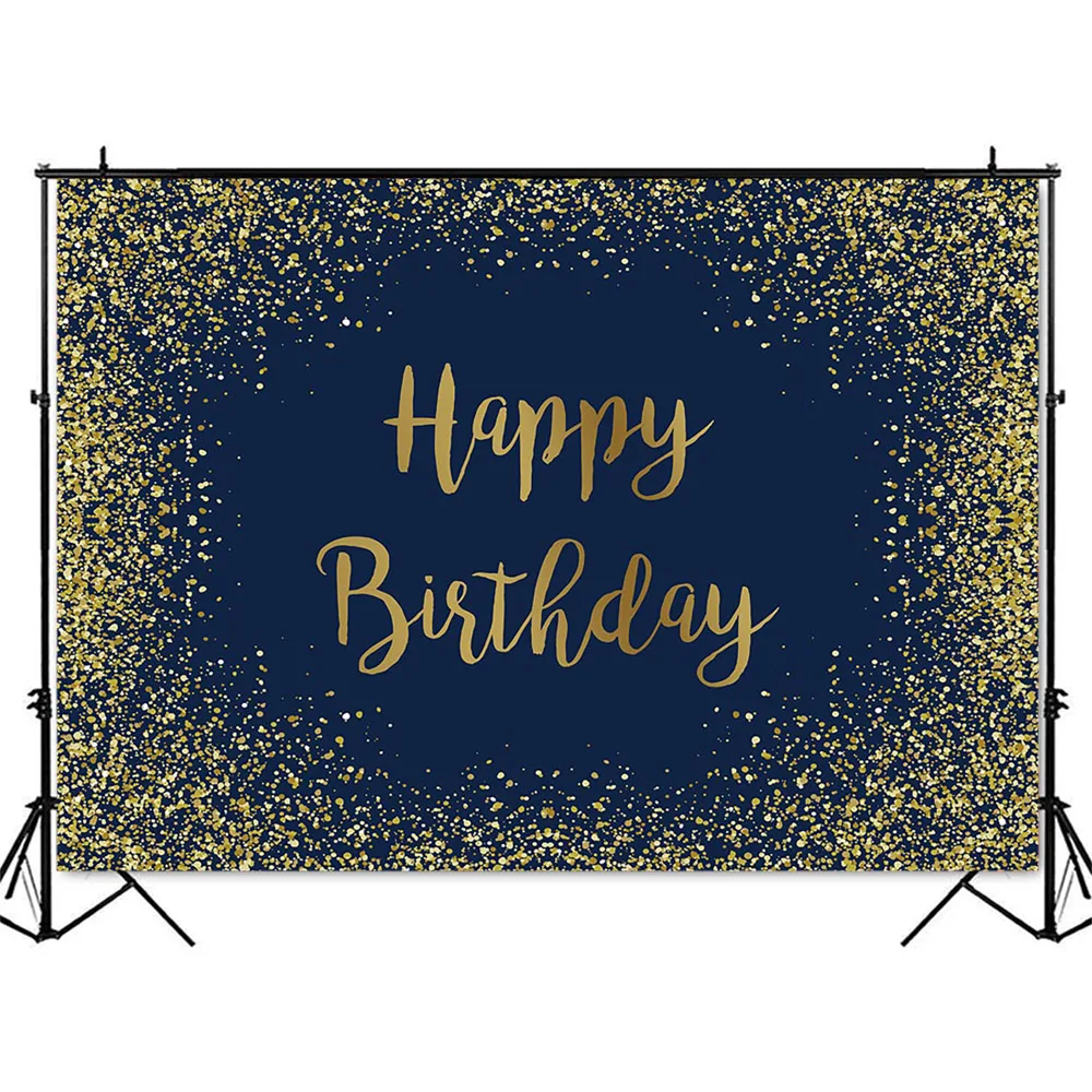 Темно-синий фон для дня рождения с золотым блеском украшение вечевечерние НКИ на