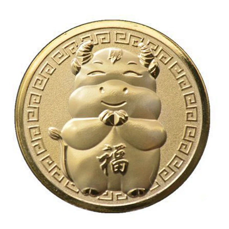 

Chinese of Luck Mascot Ox Commemorative Gold Plated Badge Custom Coin Collection Home Decoration Accessories Souvenirs and Gifts