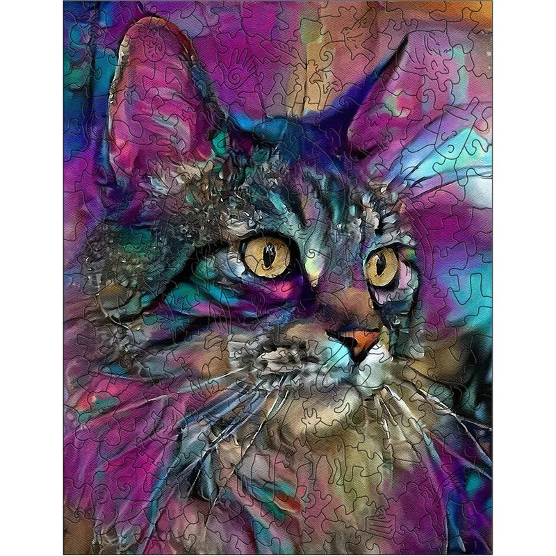 

Новинка, очаровательная деревянная игрушка-пазл с фиолетовой кошкой, 100, 200 шт., отличная Подарочная коробка для детей, деревянная головоломк...