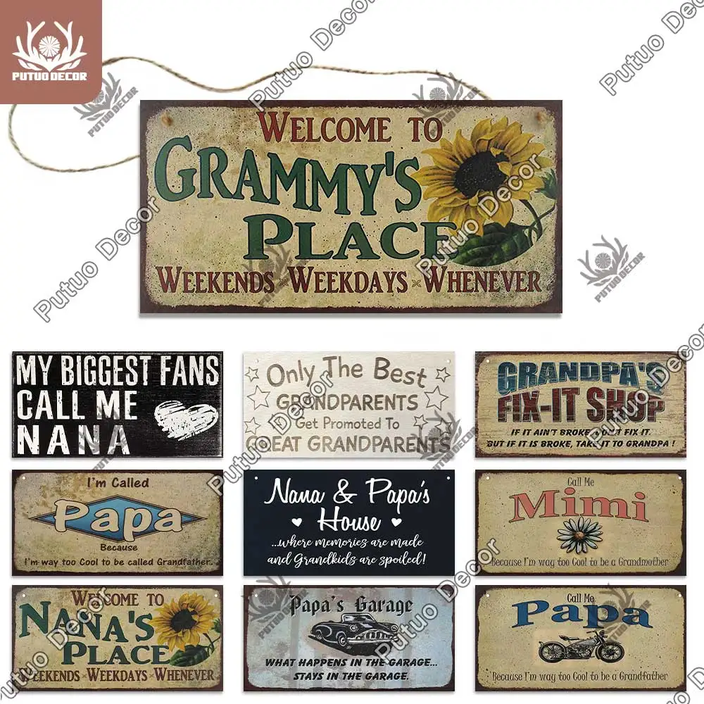 

Putuo Decor Grandparents Wooden Sign Rustic Lovely Gifts Decorative Plaques Wall Decor for Family Farmhouse Garage Decoration