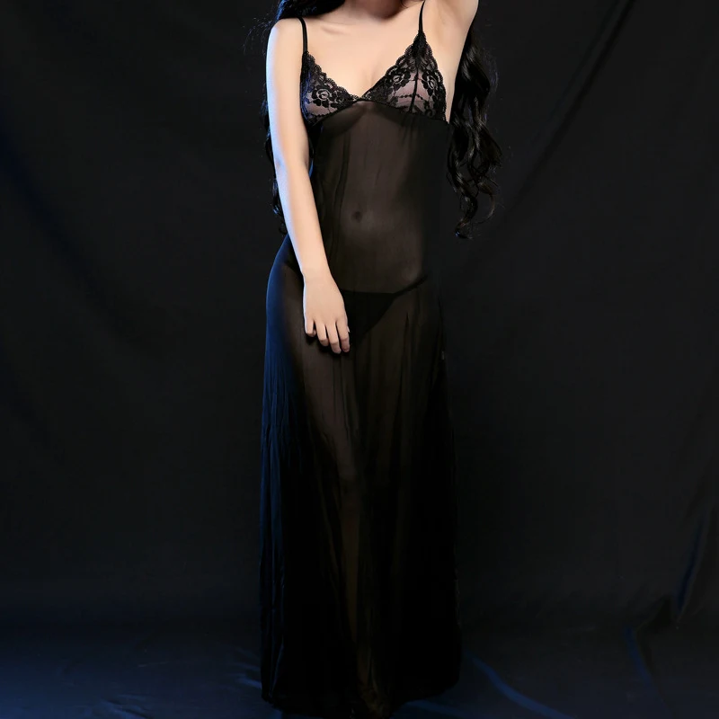 Женская длинная прозрачная ночная рубашка женская одежда для сна кружевная