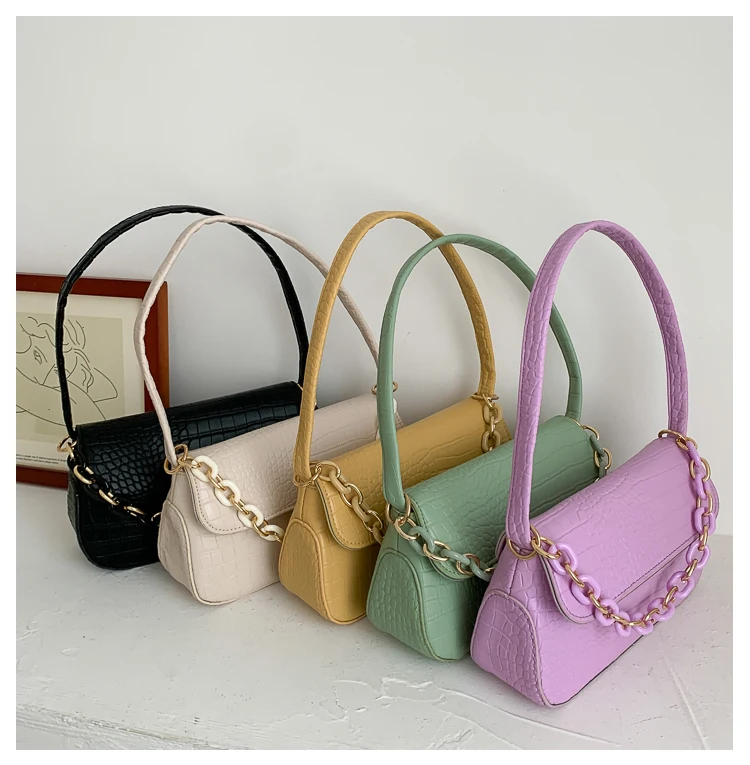 

PU Leather Women Baguette Purse Handbags New Fashion Ladies Chain Small Shoulder Bags Casual AII Match Female Underarm Bag Bolsa