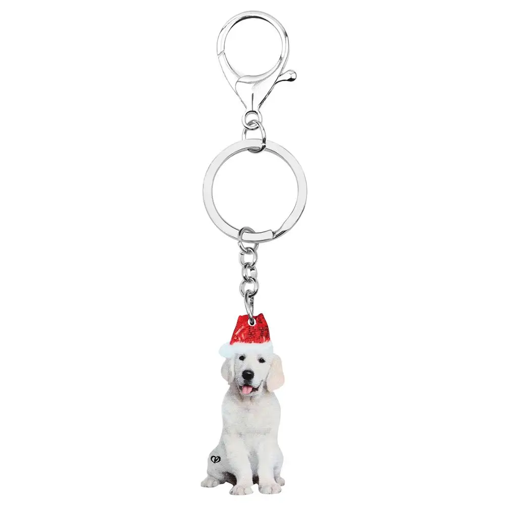 ARWA Acrylic Christmas Hat Sitting Labrador Dog Key chains Rings Bag Car Purse Decorations Keychains For Women Girls Gift | Украшения и