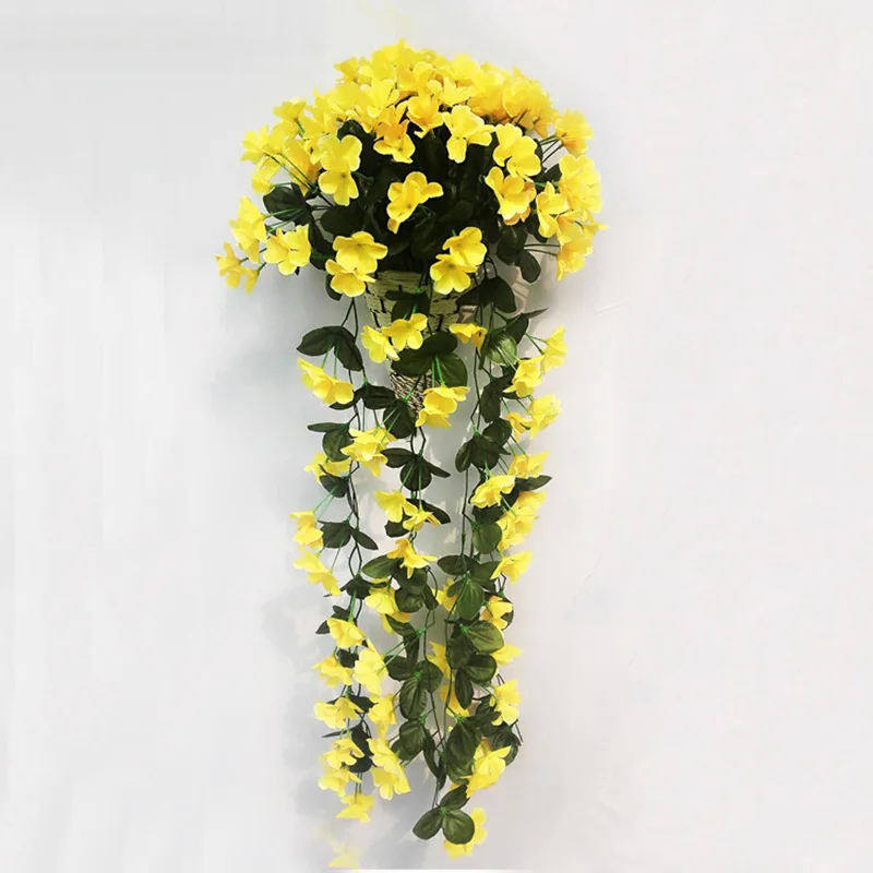 five-petal bouquet Новое Фиолетовое искусственное цветочное украшение имитация настенная корзинка Цветок Орхидея, цветы из шелка длинная лоза - Цвет: five-petal bouquet