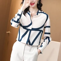 100 natural silk women casual shirt blouses elegant fashion long sleeve print spring autumn real silk loose office lady blouse