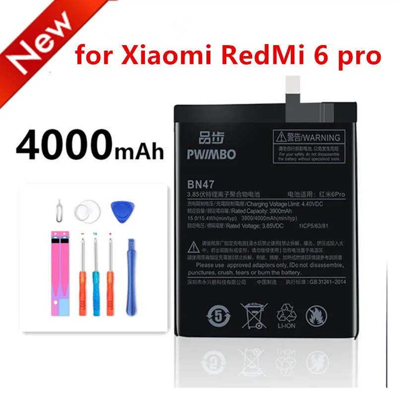 

Аккумулятор BN47 4000 мА · ч для Xiaomi Redmi 6 Pro / Mi A2 Lite, с бесплатными инструментами
