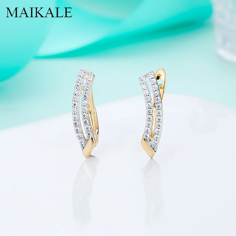 

MAIKALE New Classic Micro Inlay Cubic Zirconia Gold Earrings Camber Stud Earrings for Women Jewelry Simple Gift Brincos