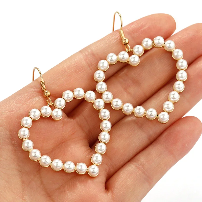 2020 простые золотые серьги-подвески в форме сердца с жемчугом для женщин модные