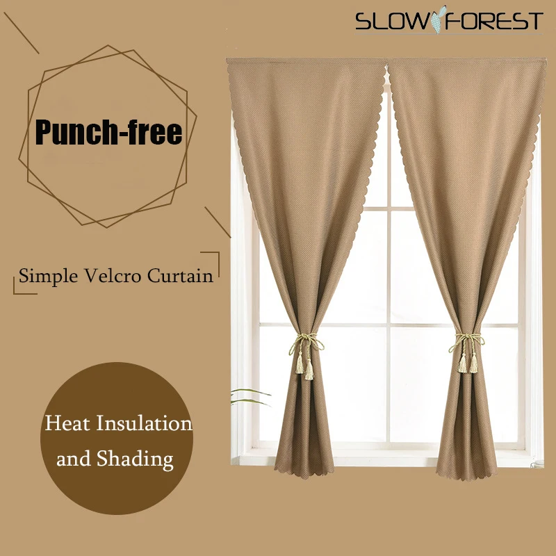 

Blackout Curtains for Living Room Punch-free Bedroom Kitchen Window Treatments Small Curtains Solid Color Home Decoration Drapes