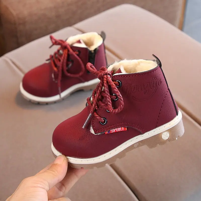 

Kid's Children Sports Leather Flat Martin Boots 2021 Latest Winter Keep Warming Round Toe Soft Sole Lace-Up Sewing Casual Boots