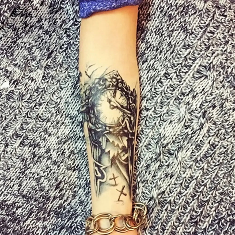 Временная татуировка водонепроницаемая 3D черная механическая рука