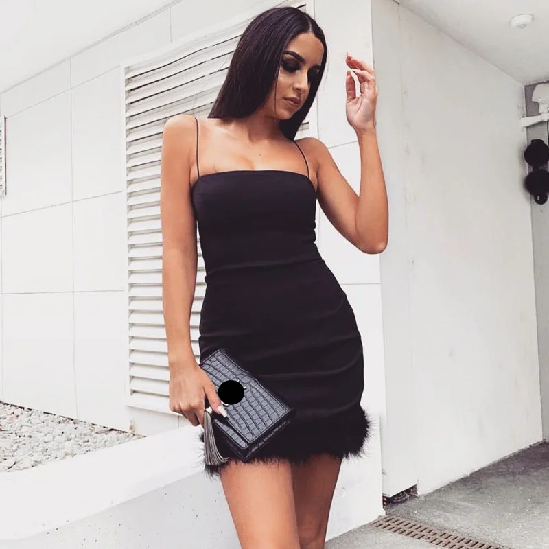 

Платье WLLWLP женское короткое, модная пикантная кофта с перьями, разные цвета, облегающее бедра, A494, на лето