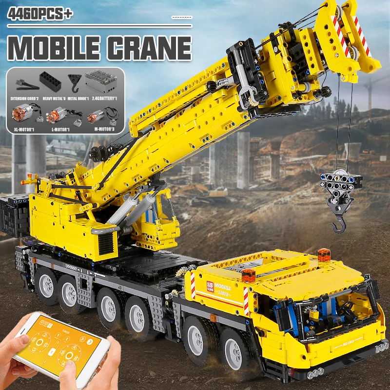 

MOULD KING Building Blocks High-Tech The APP RC Motorized Yellow GMK Crane Assembly Bricks Kids Educational Toys Christmas Gifts