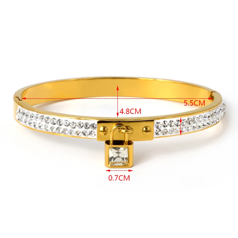 

Classic Full Crystals Lock Cuff Bangles & Bracelets For Women Jewelry Stainless Steel Silver Gold Bangles Female Bijou Pulseira