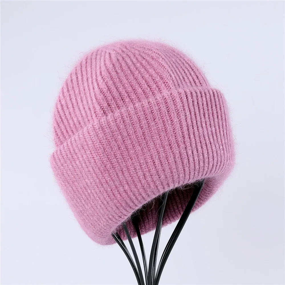 Winter Hat for Women Rabbit Cashmere Knitted Beanies Thick Warm Vogue Girls Wool Angora Hat Female Beanie Hats