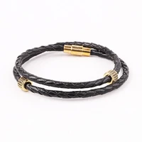 high quality 316l stainless steel clasp cz pave tube genuine leather bracelet men jewelry gift