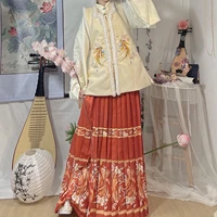 2022 new chinese traditioanl winter hanfu gold stamping folk dance costume oriental ming retro vest hanfu set new year clothes