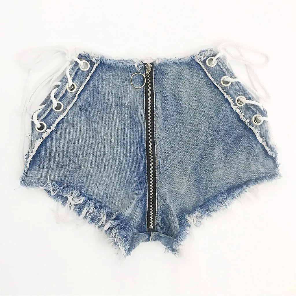 Женские шорты 2020 сексуальные бандажные короткие джинсовые на молнии спереди с