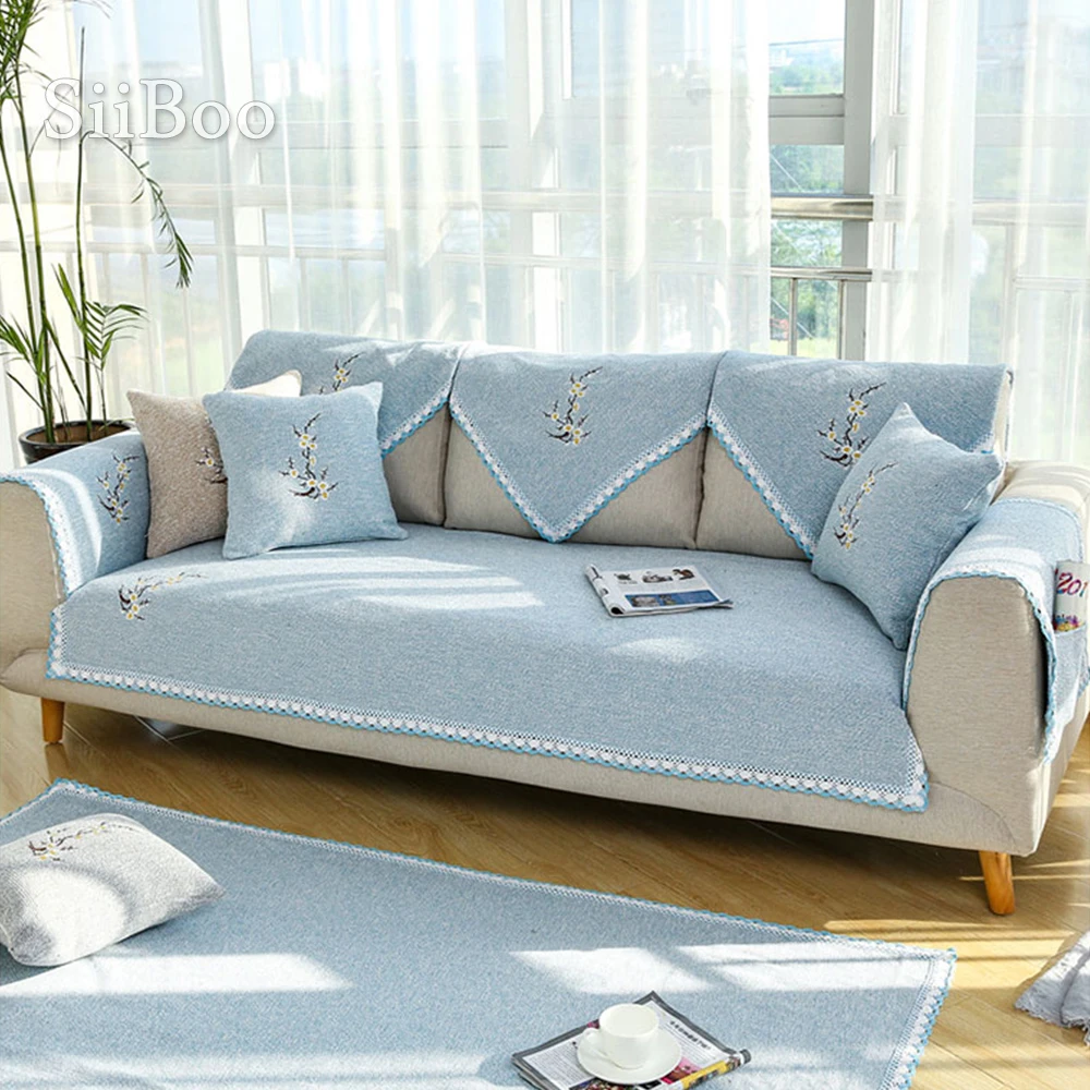

Elegant floral embroidery grey beige cotton weaving sectional sofa cover for living room fundas de sofa couch covers cama SP5466
