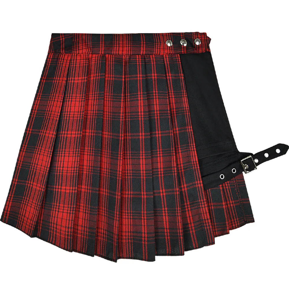 

Gothic Plaid Mini Skirts Women High Waist Asymmetric Patchwork Bandage Punk Club Sexy Cool Fashion Red Green Short Skirt Hot New