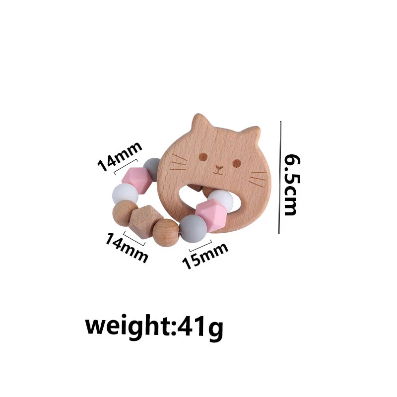 

Wooden Toys Baby Animals Bracelets Beech Teether Silicone Beads Teething Wood Rattles Toys Infant Nursing Gift For Newborn