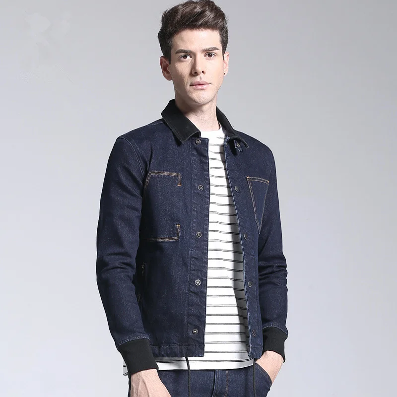 

turn 2021 down collar casual denim jacket men single breasted slim fit jean jacket for male pockets spring outerwear