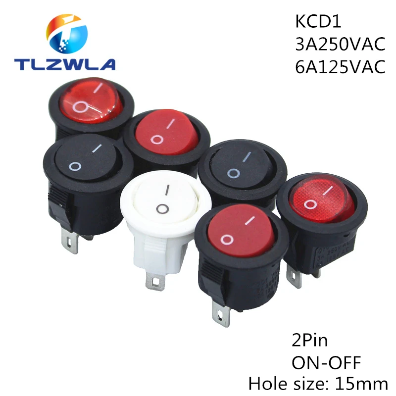 

100pcs KCD1 2PIN 15mm On/Off Round Boat Rocker Switch DC AC 3A/250V Car Dash Dashboard Track Dropshipping