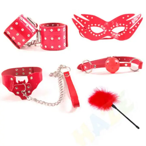 5pcs/set Sexy Bondage Kit Restraints Mouth Ball Gag Blindfold Handcuffs Collar