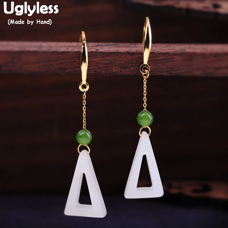 

Серьги женские из серебра 925 пробы с нефритом, геометрической формы