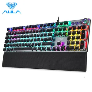 aula gaming mechanical keyboard retro square glowing keycaps backlit usb wired 104 anti ghosting gaming keyboard for pc laptop free global shipping