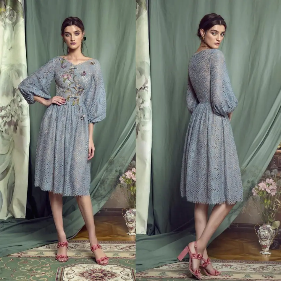 Платье для матери невесты с V образным вырезом и длинными рукавами вечерние