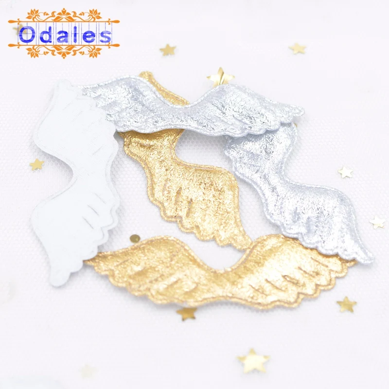 40Pcs/lot Gold Silver Cloth Padded Angel Wing Applique Single Side Glitter Fabric Patches DIY Crafts Hat Headwear Accessories