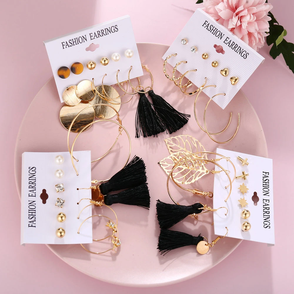 Женские акриловые серьги с кисточками набор серег в богемном стиле большие