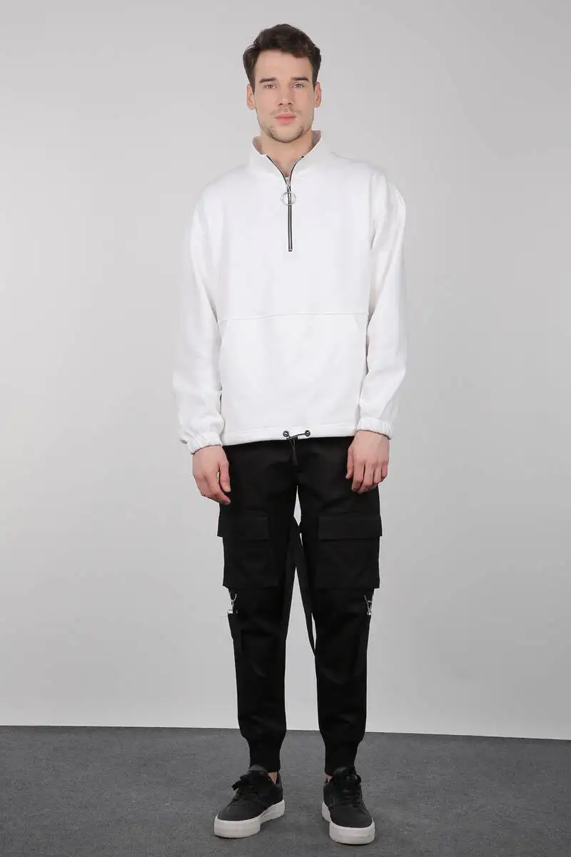 

ardonlu Fermuarl Cepli Beyaz Erkek Sweatshirt