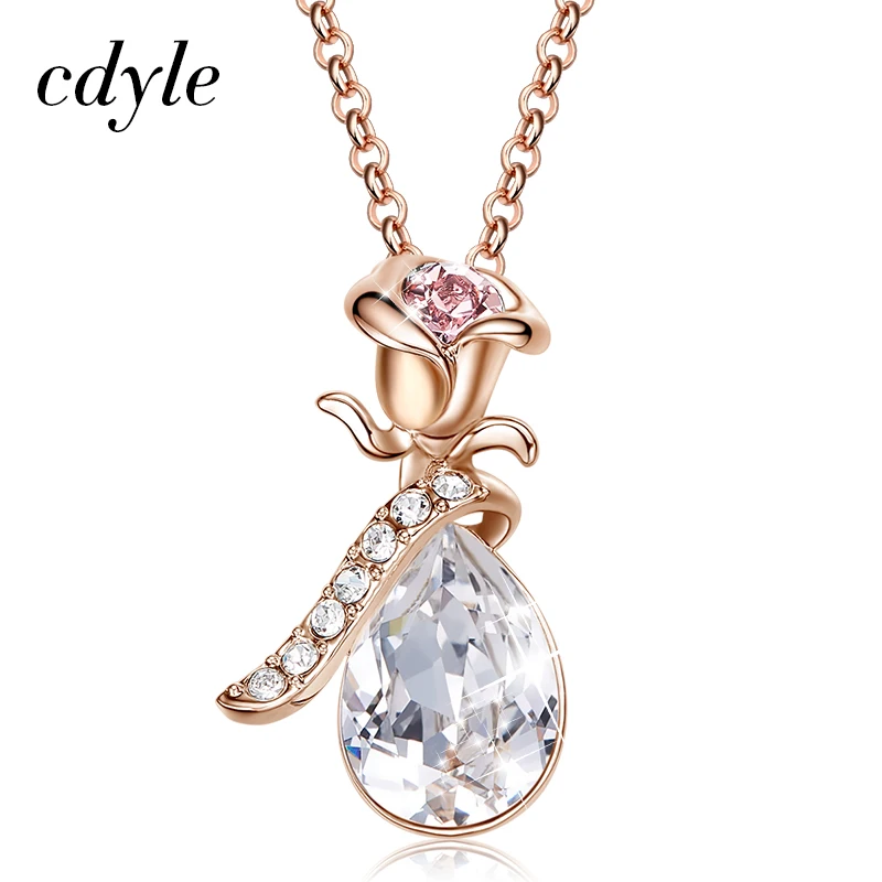 Cdyle романтические женские цепочки Золотая Роза цветок капля воды ожерелье с