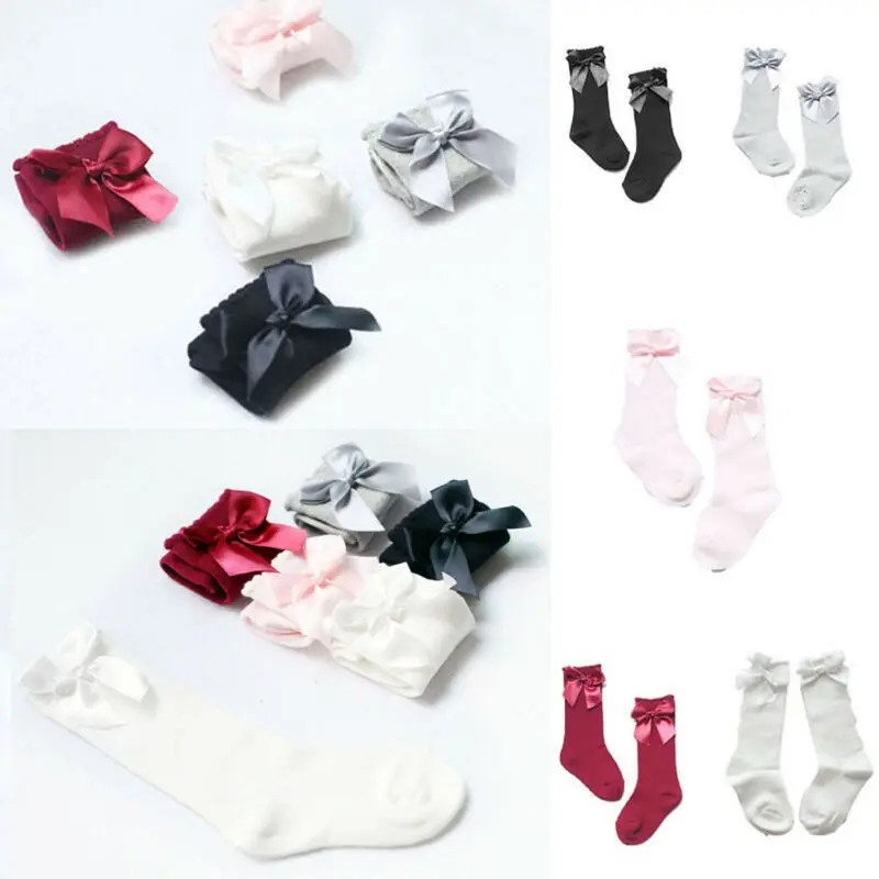 Emmababy Детские однотонные Гольфы с бантом для маленьких девочек Длинные хлопковые