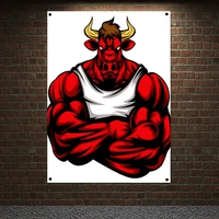 bull muscular body workout banner wall hanging inspirational poster tapestry 4 grommets custom flag painting gym wall decoration