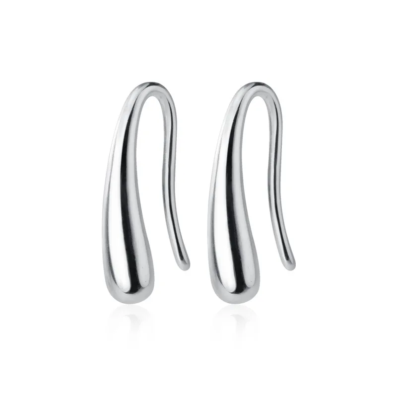 

New S925 Silver Earrings Female Korean Style Fresh Sweet Glossy Water Drop Ear Hook Mori Style Simple Design Ear Rings
