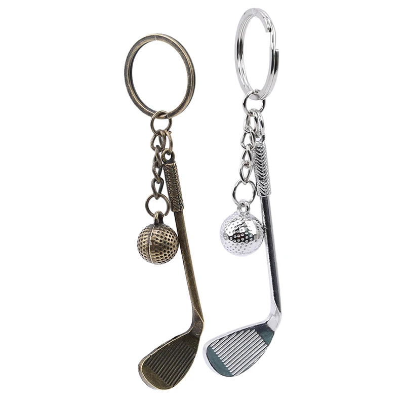 

Alloy Silver Bronze Round Ball Golf Stick Decor Split Ring Keychain Fob Key Chains Creative Gifts