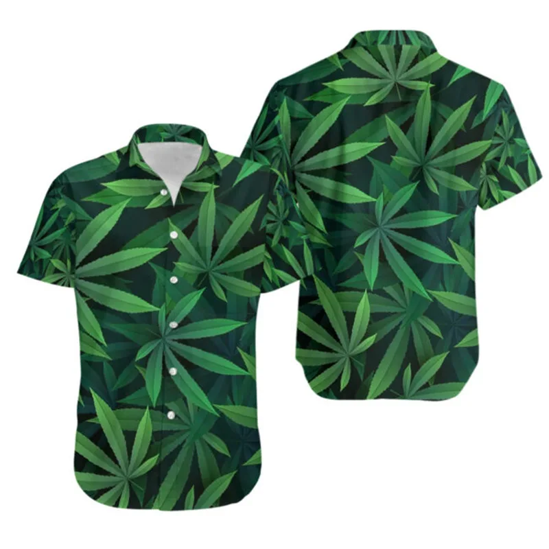 Camisa hawaiana de moda para hombre, camisa con estampado completo 3D de hoja verde, informal, Harajuku, Unisex