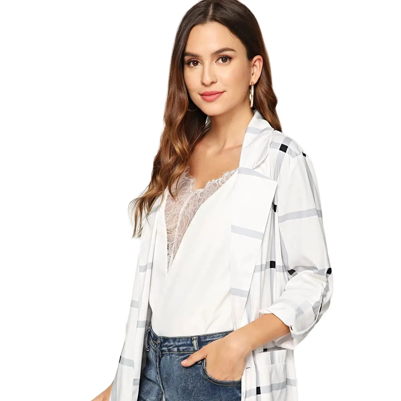 

Spring summer 2021 new women's top Plaid long sleeve surcoat jacket small suit women woman autumn winter girl ladies sexy slim