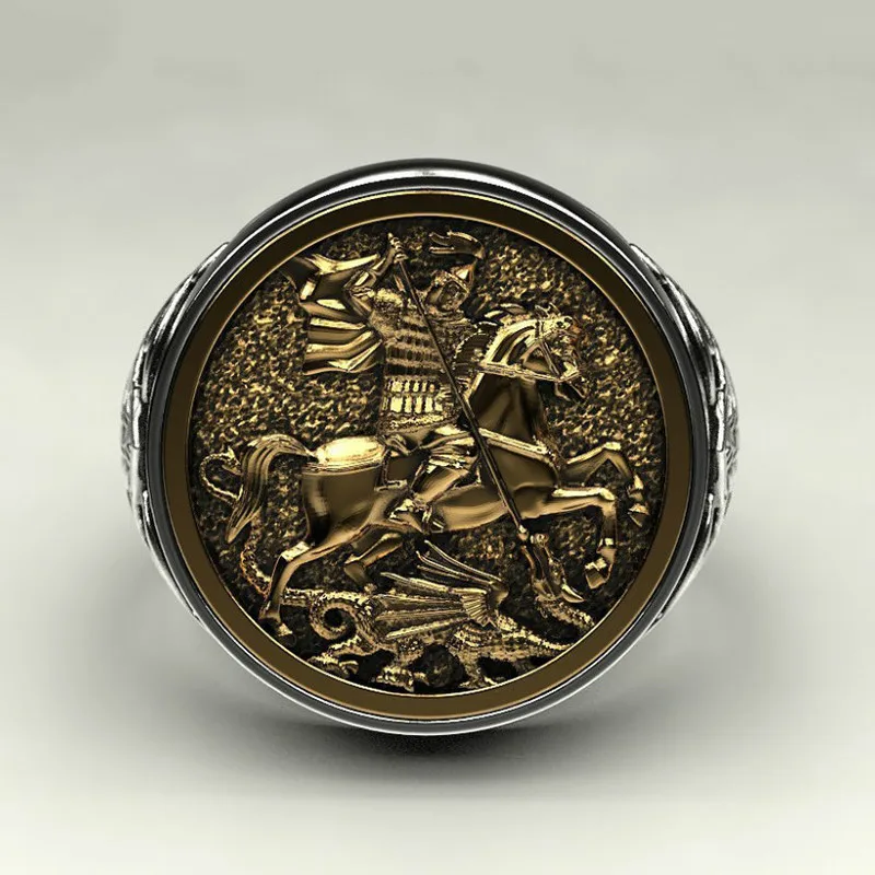 

2020 Hot Punk Cool Male Finger Ring Two-color Gold Metal Roman Soldier Malone Ring Fashion Jewelry Vintage Knight Rings Ancient