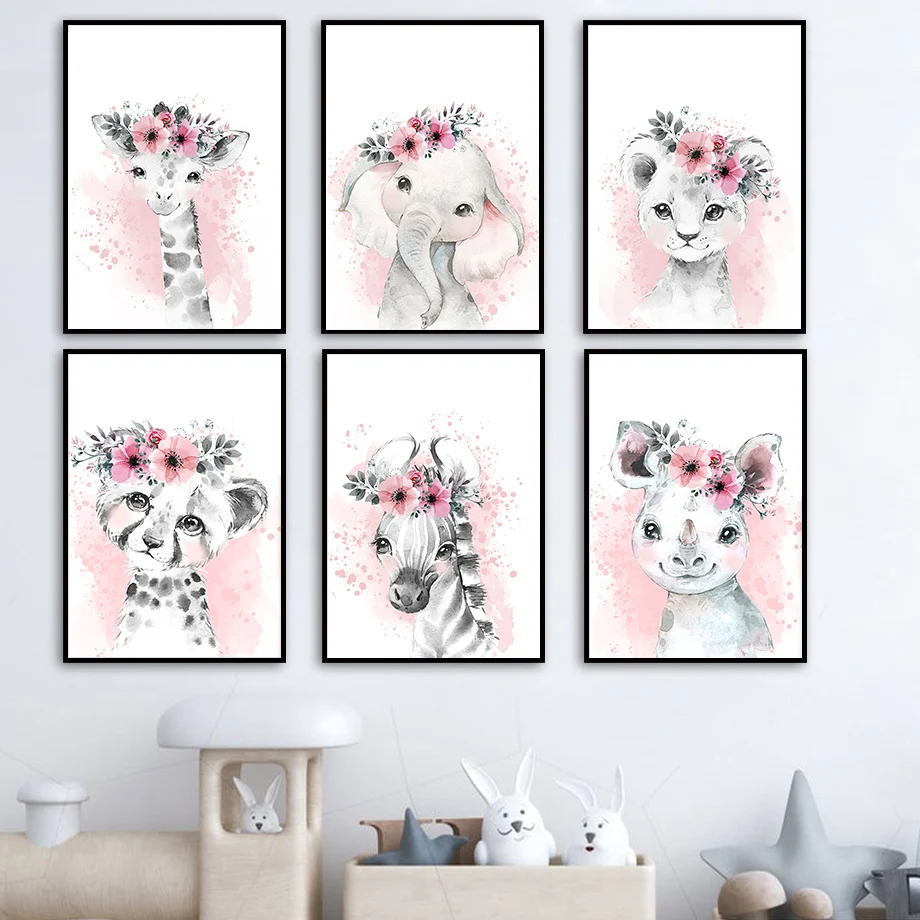 

Nordic Posters And Prints Leopard Zebra Elephant Lion Giraffe Nursery Wall Art Canvas Painting Wall Picture Baby Girl Room Decor