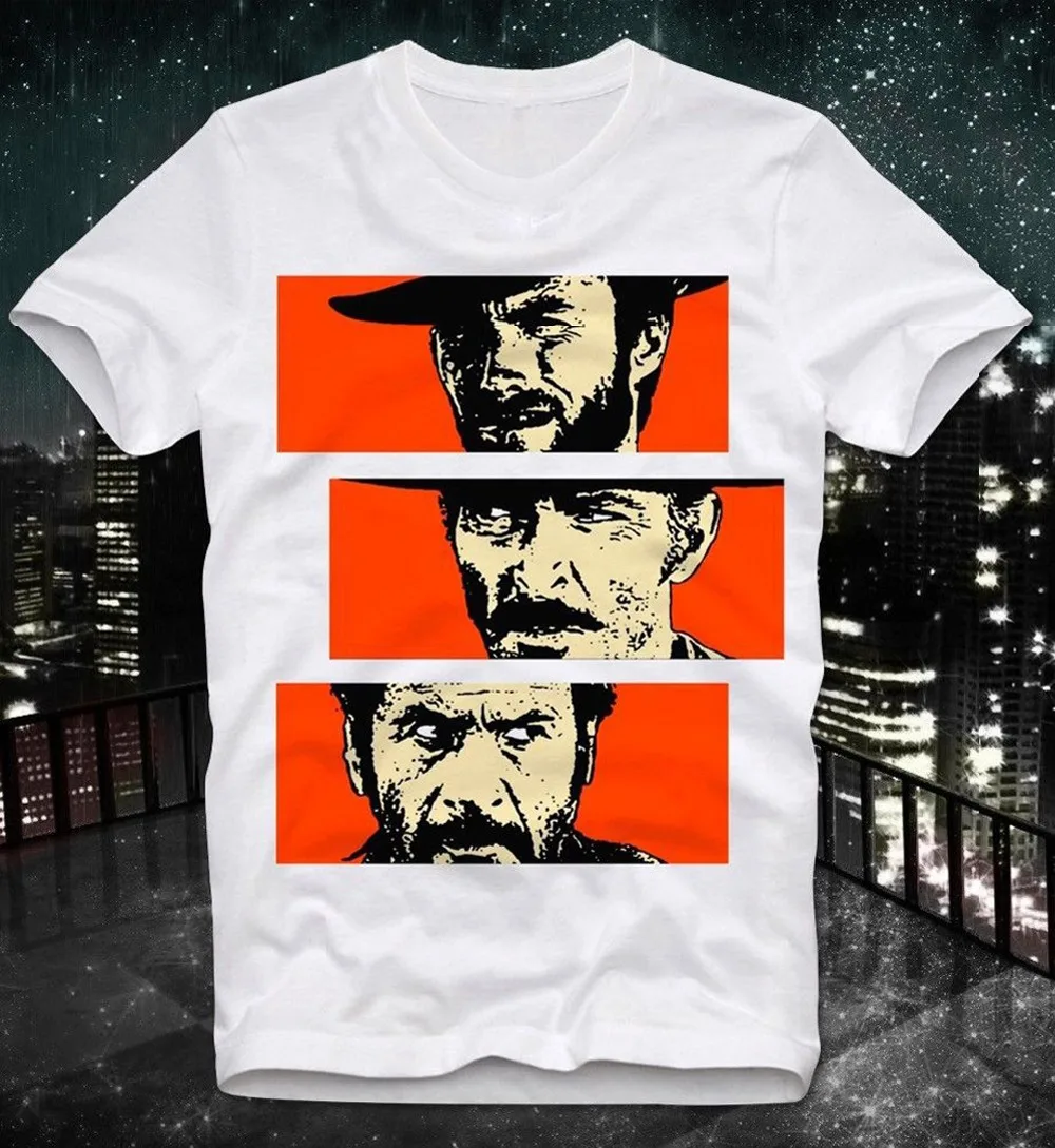 

Summer 2020 100% Cotton Normal The Good Bad Ugly Elint Eastwood Cult Western Movie Retro Vintage White Custom Design Shirts