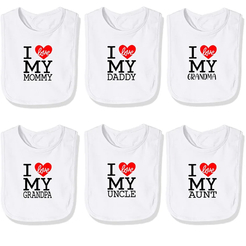 

I love my mommy daddy grandma grandpa aunt uncle bib baby shower First 1st birthday Christmas Mother's Father's Day gift present