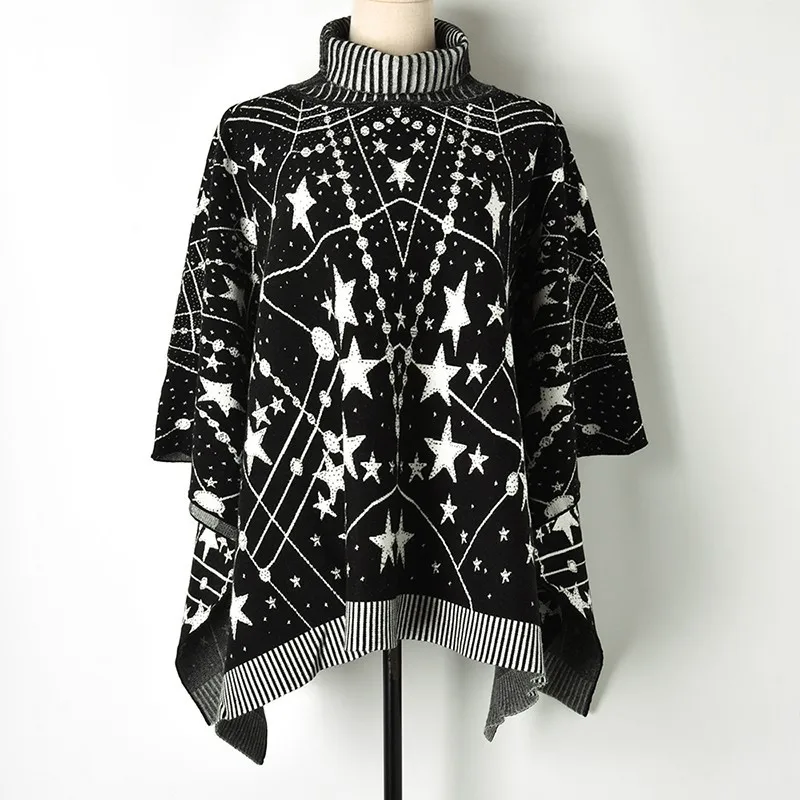 2018 зимняя плотная шаль накидка свитер Черный Белый контрастный цвет вселенная